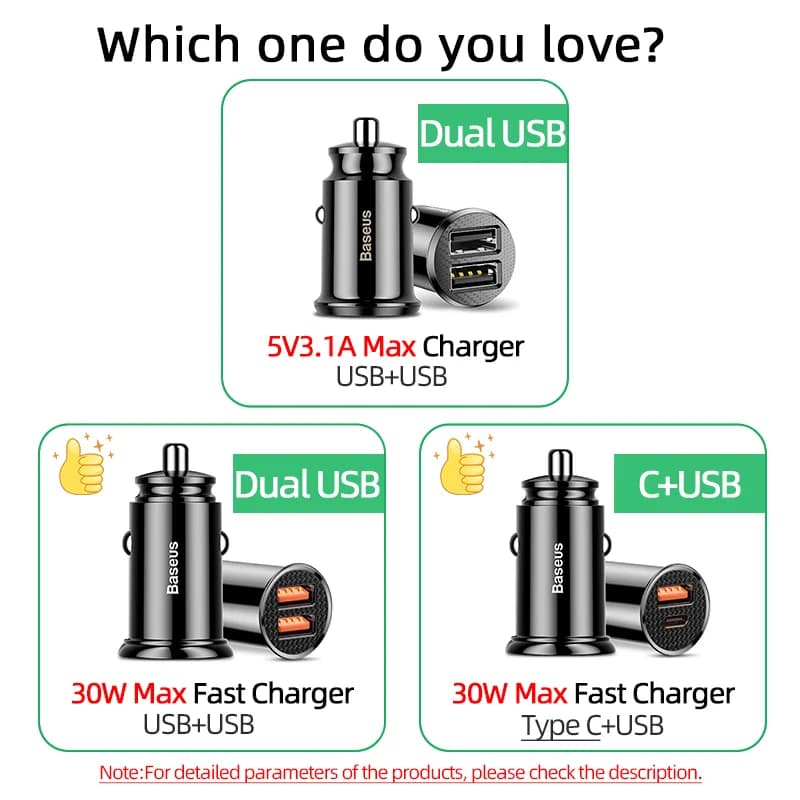شاحن سيارة Baseus USB شحن سريع 4.0 QC4.0 QC3.0 PPS SCP 5A PD Type C 30 واط، شاحن سيارة سريع لهواتف آيفون وشاومي - 2