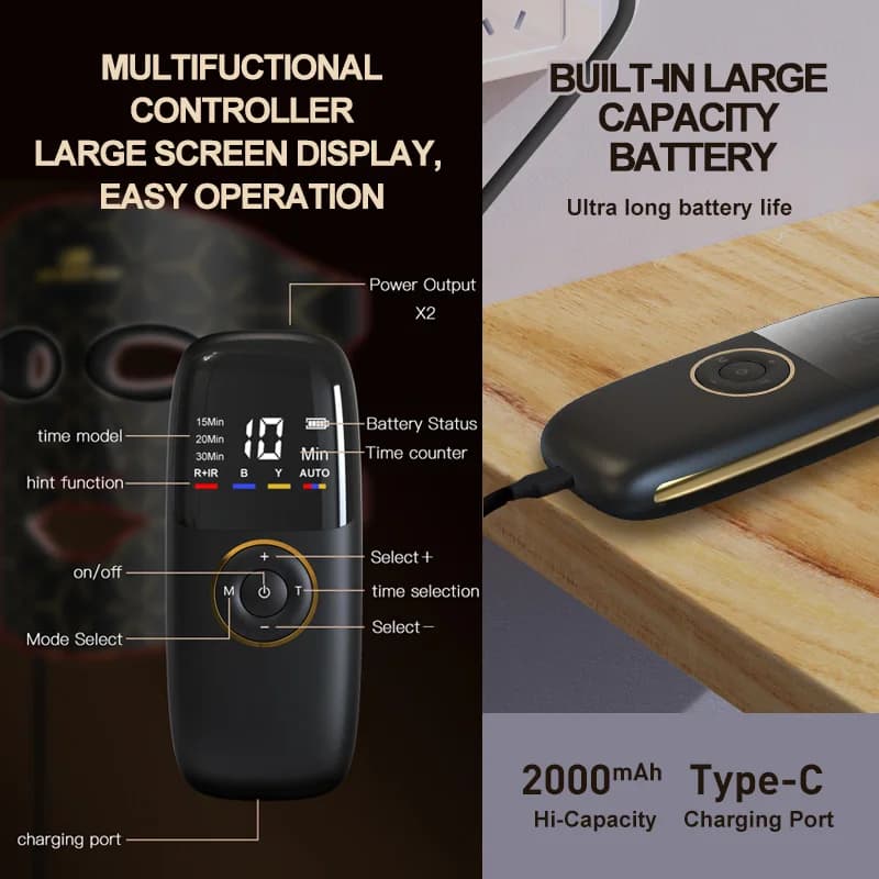 قناع الوجه LED بالأشعة تحت الحمراء NIR مع 170 مصباح، 3 ألوان، 3 مستويات سطوع، للعناية بالوجه والرقبة، جهاز العلاج بالضوء الأحمر للجمال - 6