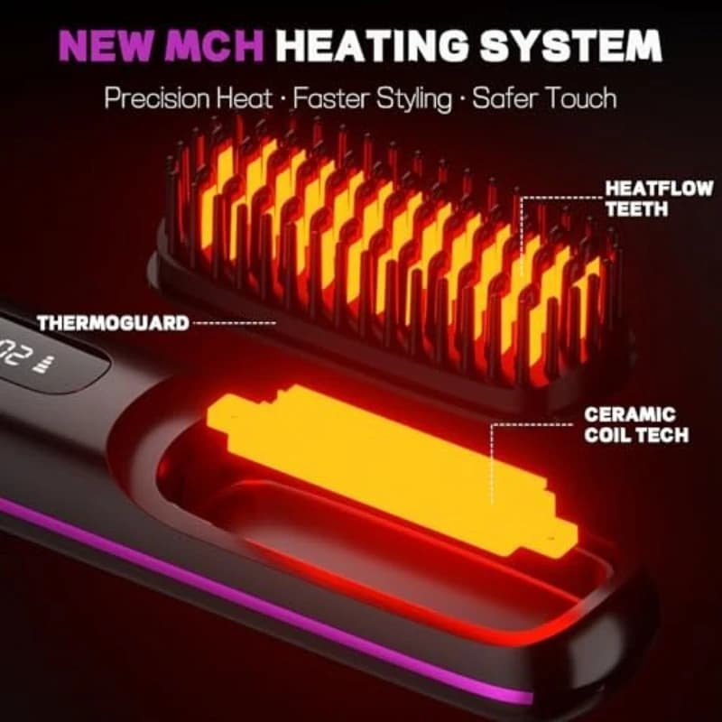 فرشاة فرد شعر محمولة مطورة للسفر بشاشة LCD لعرض درجة الحرارة تسخين سريع لاسلكية صغيرة للنساء - 5