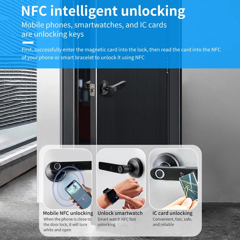 M5 Tuya BLE Fingerprint Door Lock Smart Digital Electronic Lock with Password/Key/IC Card(Optional)/ Smartlife/ Tuya APP Unlock - 3