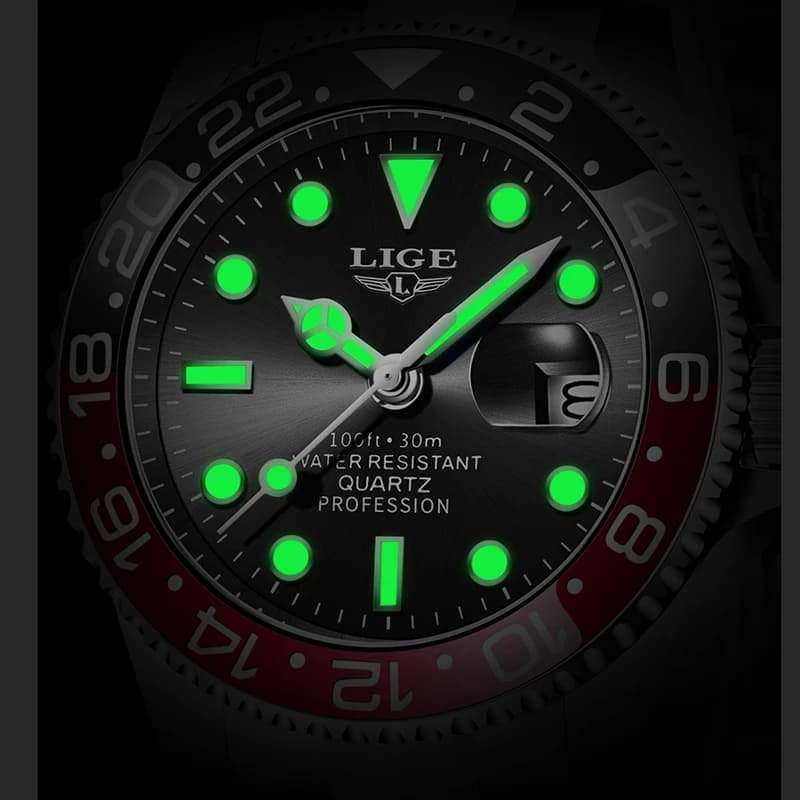 ساعة غوص LIGE للرجال، ساعة أعمال مقاومة للماء حتى 3ATM، كرونوغراف مضيء للرياضات الخارجية - 3