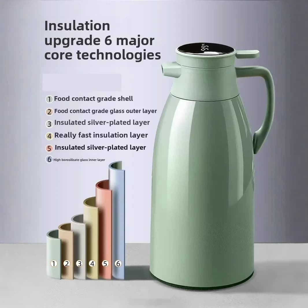 Kitchen Thermal Kettle Household Digital Display Coffee,1/1.3/2L Thermos Glass Liner Vacuum Flasks Large Capacity Water Bottle - 4