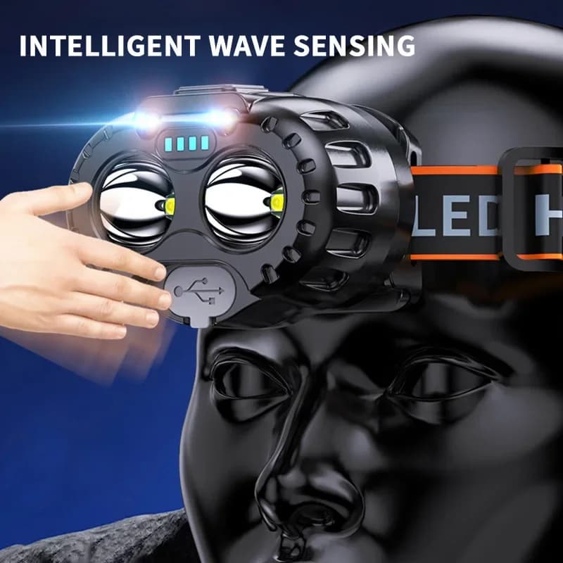 في الهواء الطلق كشافات USB قابلة للشحن العمل مصباح يدوي متعدد الوظائف رئيس الشعلة مصباح LED صغير للتخييم الصيد التنزه - 2