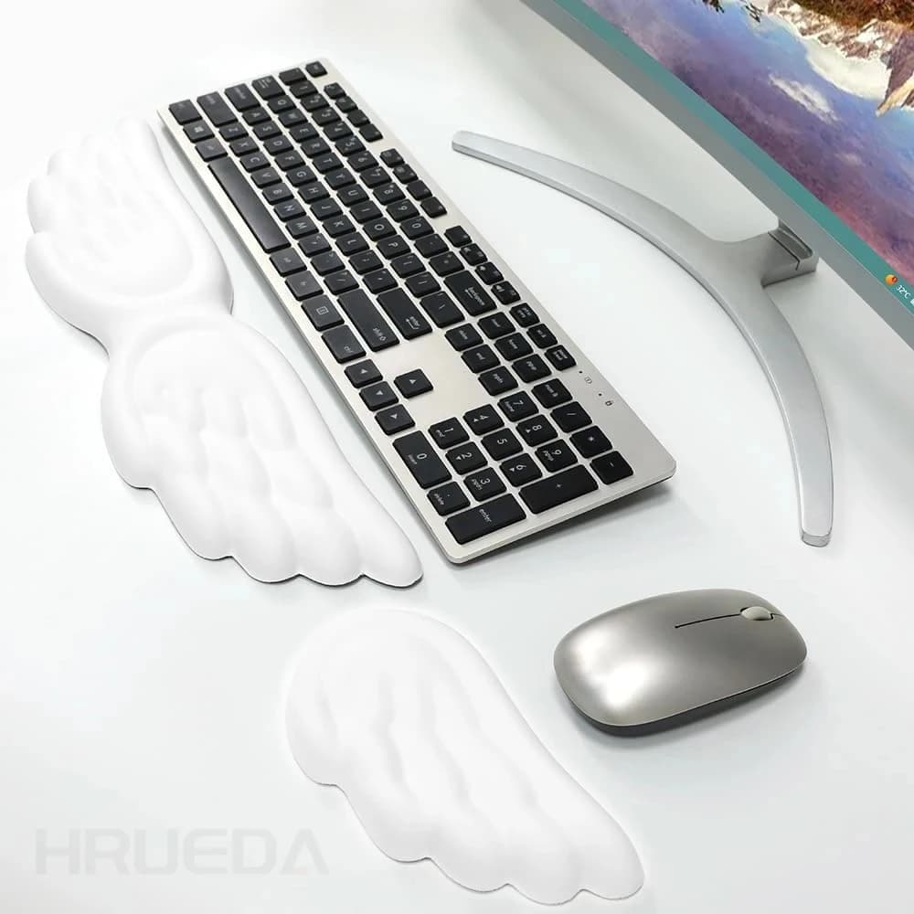 Keyboard Mouse Wrist Rest Angel Wing Memory Foam Mouse Pad Set Wrist Support Ergonomic Non-Slip for Computer Laptop Easy Typing - 3