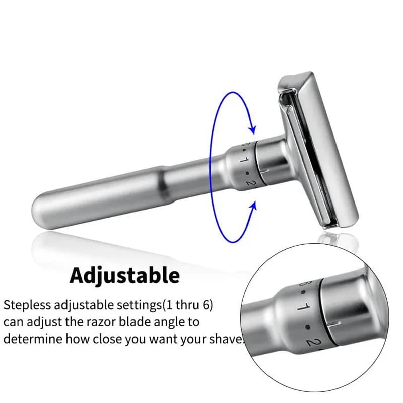 Mingshi Adjustable Safety Razor Double Edge Classic Men Shaving Mild to Aggressive 1-6 File Hair Removal Shaver it with 5 Blades - 3