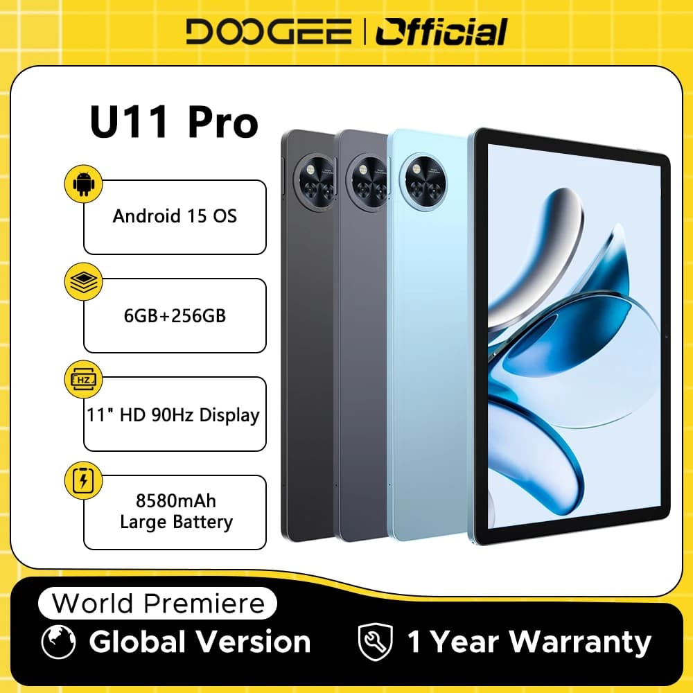 Global Version DOOGEE U11 Pro Android 15 Tablet 30GB(6+24) 256GB 11" HD 90Hz Display 8580mAh Battery Unisoc T7200 octa-core