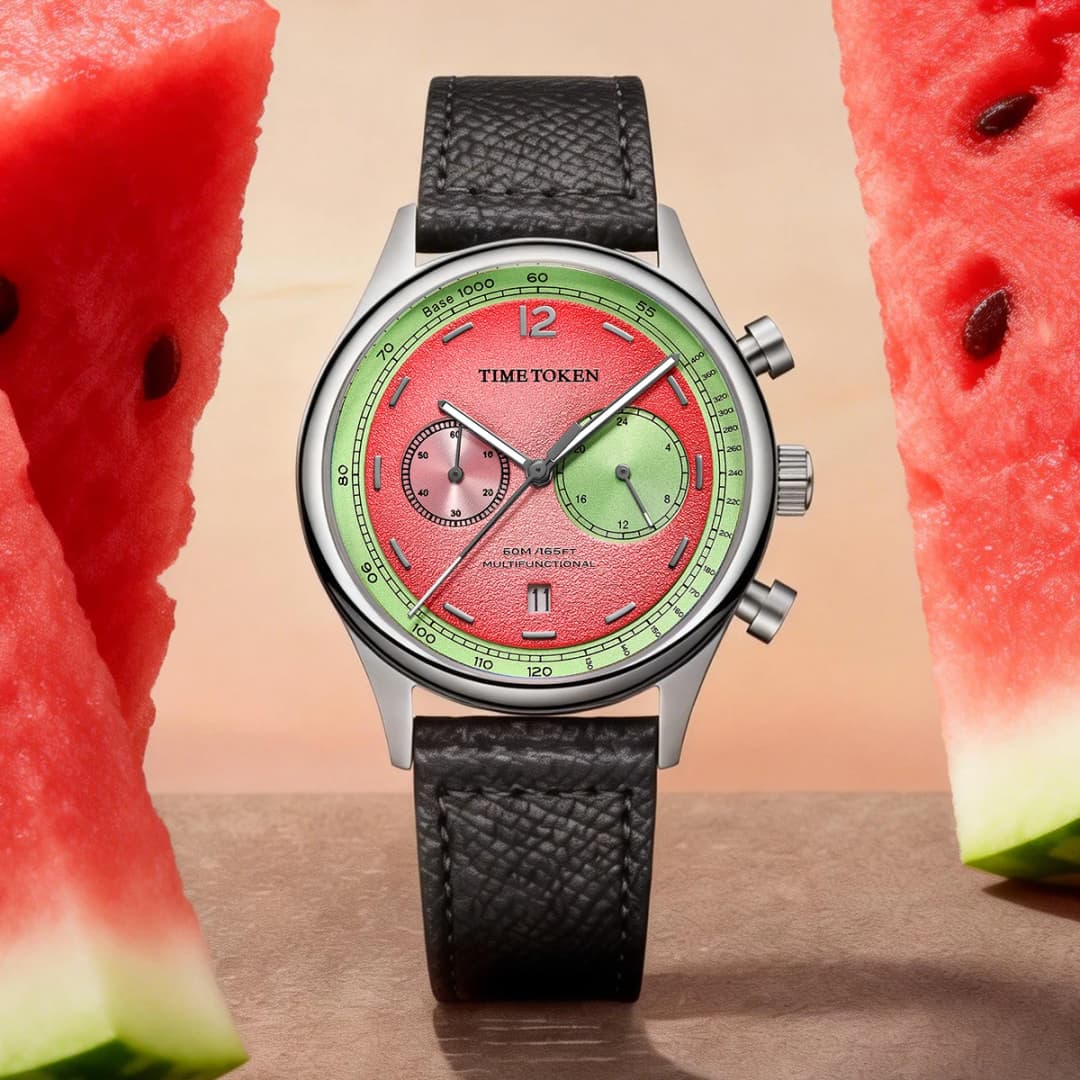 TIMETOKEN New T501GS Mens Watch Japan Miyota OS21 Movement Watermelon Dial Waterproof Chronograph Domed Sapphire Calendar style - 3