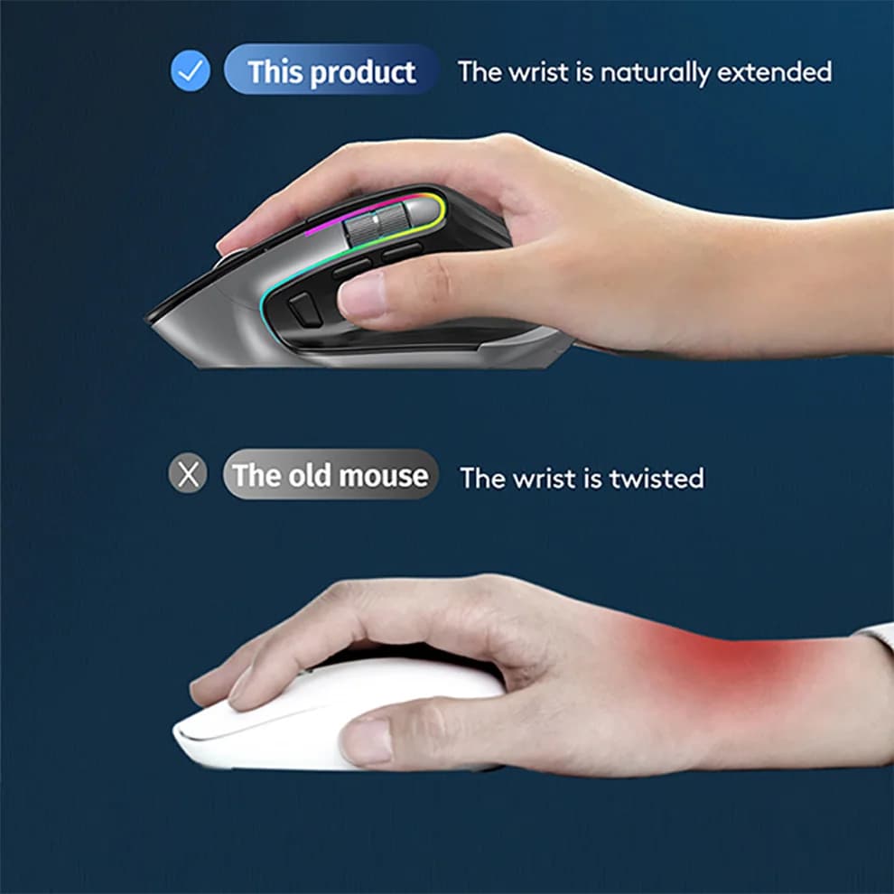 JOMAA 2.4G Wireless Mouse Bluetooth RGB Rechargeable Ergonomic Design Computer Mice For Computer Gaming Office - 3