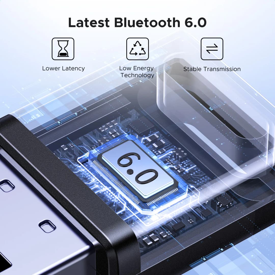 UGREEN USB Bluetooth Adapter, Bluetooth 6.0 Dongle for PC Windows 11/10/8.1, Bluetooth Receiver & Transmitter for Keyboard/Mouse - 2
