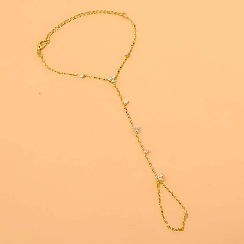 Luxury Metal Crystal Chain Finger Bracelet for Women Simple Gold Color Zircon Geometric Hand Chain Bracelet Wedding Jewelry Gift - 4