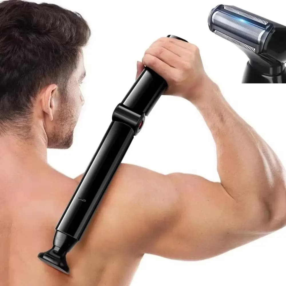 Electric Back Shaver 2 In 1 Facial Hair Trimmer Razor Rechargeable Foldable Handle Back Hair Removal Men Body Groomer