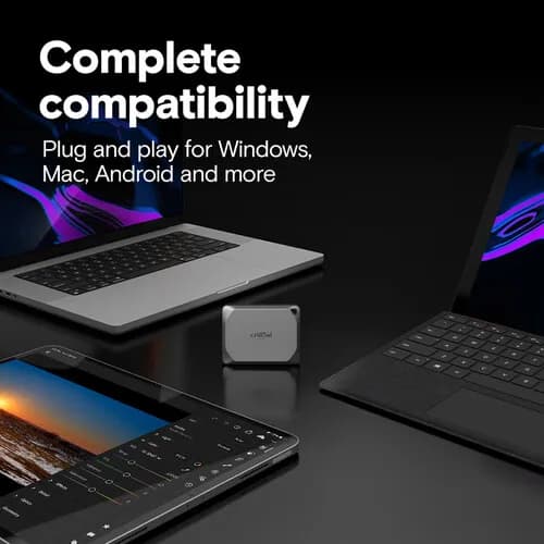 قرص صلب خارجي محمول كروشيال X9 برو بسعة 1 تيرابايت، سرعة كتابة تصل إلى 1050 ميجابايت/ثانية، منفذ USB-C 3.2، لون أسود - 6