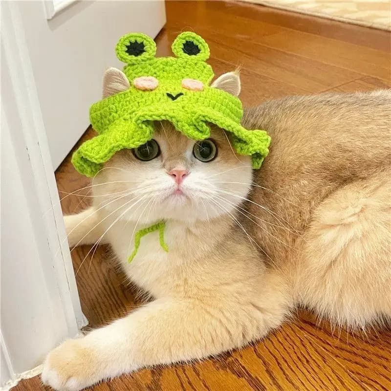 Cute Cat Hat Funny Pets Party Cosplay Headwear Delicate Hemming Pendant Decor Elasticity Knitted Hat Pet Accessories - 2