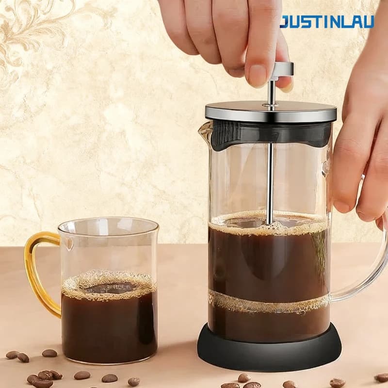 صانع قهوة فرنسي بسعة 350-1000 مل، من الفولاذ المقاوم للصدأ وزجاج البوروسيليكات عالي الجودة، مقاوم للحرارة، إبريق قهوة منزلي - 2