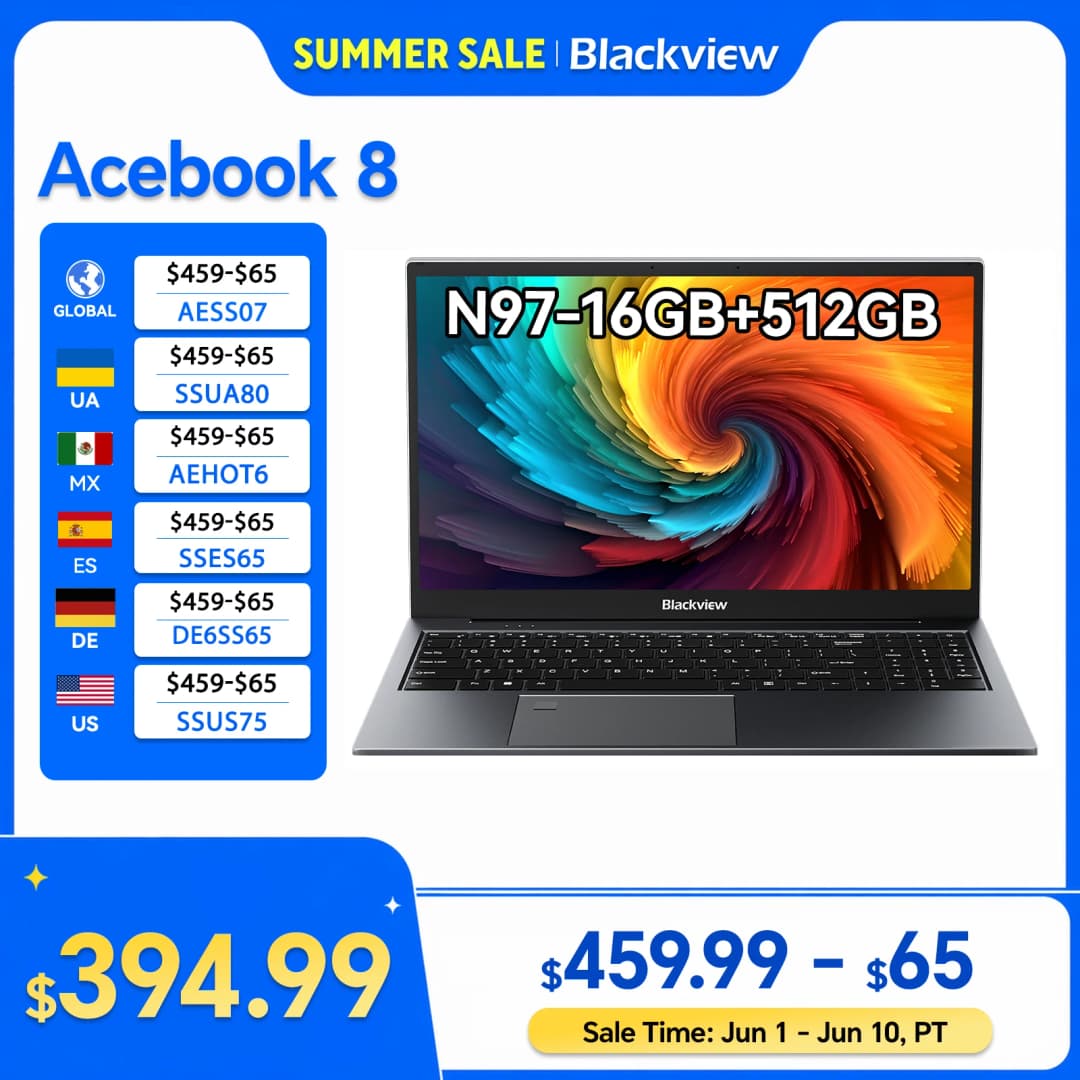 Blackview Acebook 8 Laptop 15.6''  Win 11 12th Gen Intel Core N97 processor 16GB DDR4 512GB SSD 5000mAh Battery with 36W Charge