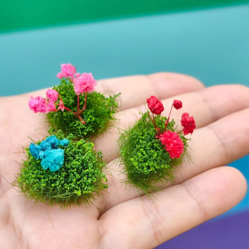 3pcs/lot Miniature Flower Cluster Artificial Plants for Diy Model Making/Train Layout/Garden Decoration/Diorama Random Colors - 3