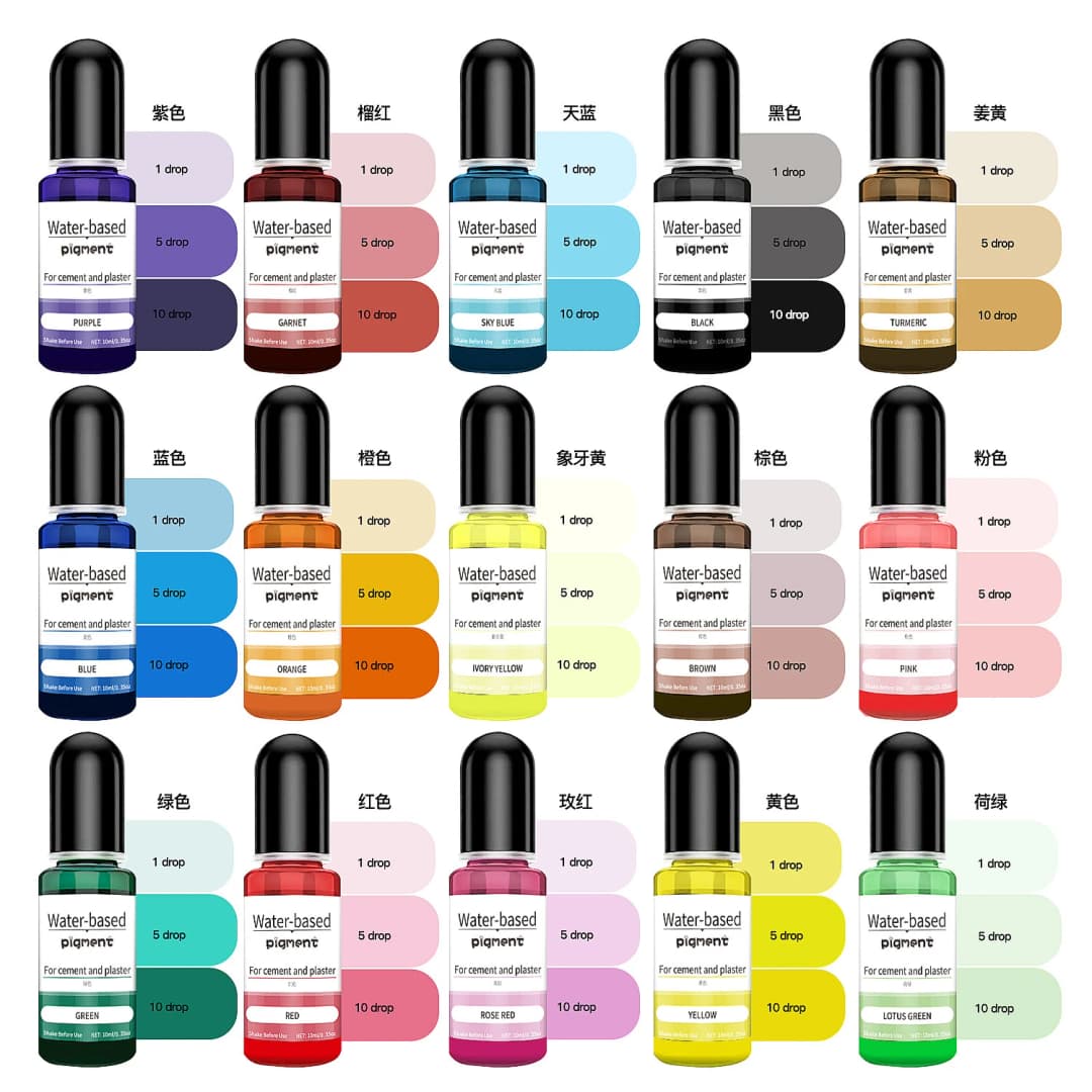 مجموعة 1 من 15 لونًا لصبغة يدوية من الجبس الأسمنتي القابل للذوبان في الماء وصبغة لونية يدوية الصنع من الراتنج القابل للذوبان في الماء للأسمنت - 3