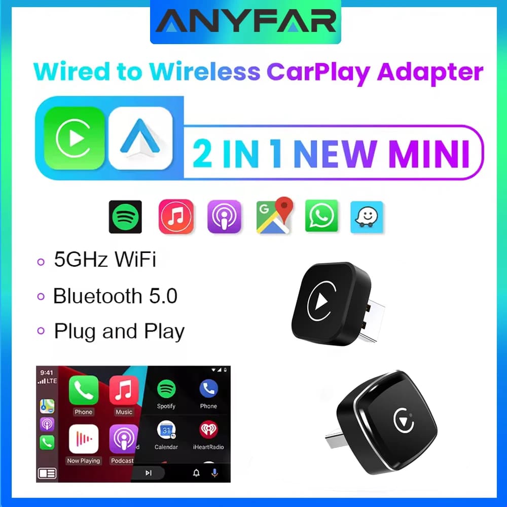 محول ذكي AI Box 2 في 1 صغير من Wired إلى Wireless Carplay وAndroid Auto متوافق مع 98% من السيارات تشغيل فوري واي فاي