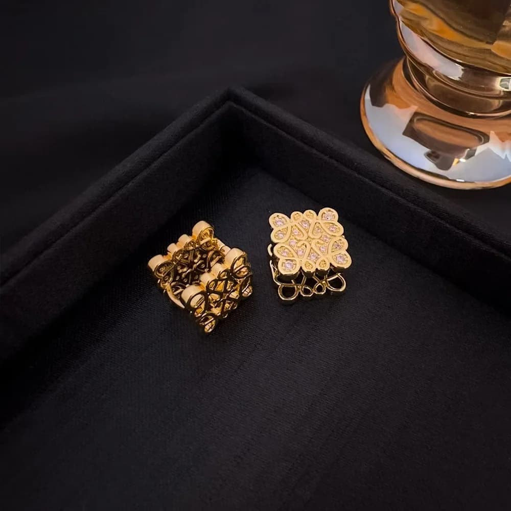 أقراط فاخرة صغيرة، تصميم هندسي أجوف، مرصعة بالماس، مجوهرات أذن متنوعة، تصميم مريح، اكسسوارات عصرية