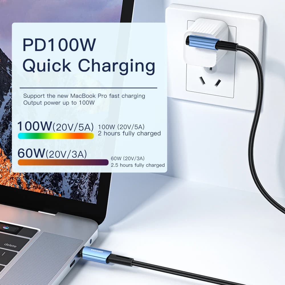 Essager 100W USB Type C To USB C Cable 90 Degree Angle For iPad MacBook Pro Xiaomi Samsung Huawei Fast Charging Type-C Date Wire - 2