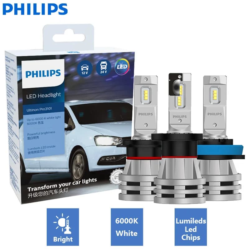Philips Ultinon Pro3101 LED H4 H7 H11 Car Headlight 12V/24V 6000K Bright White H1 H3 HB3 9005 HB4 9006 HIR2 9012 LED Lamps