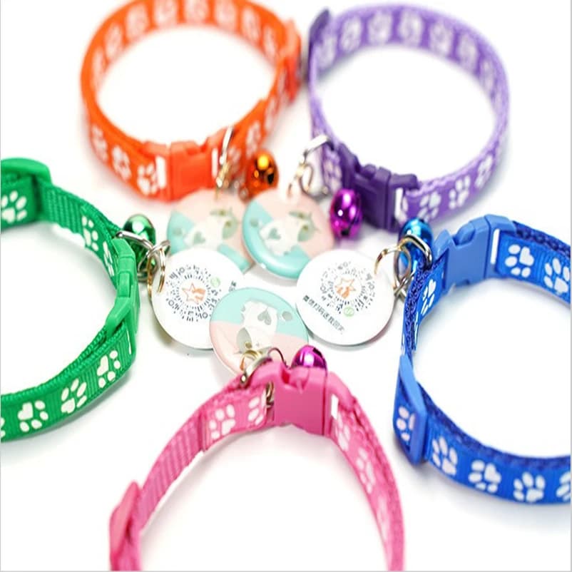 Pet cat bell collar dog print cat collar multiple colors optional necklace ring cat rope collar pet supplies - 5