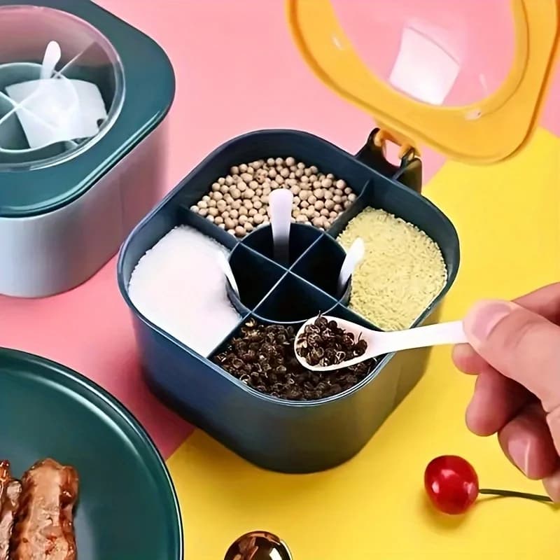 A 4-In-1 Large Capacity Seasoning Box with a Lid And Spoons Comes with Four Spoons for in The Home Kitchen for Salt Containers - 3