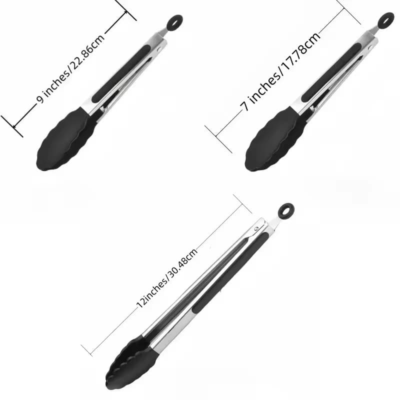 7/9/12inch Silicone Non-slip BBQ Grilling Tongs Salad Bread Cooking Clip Clamp Serving Utensils Kitchen Stainless Steel Tong - 6