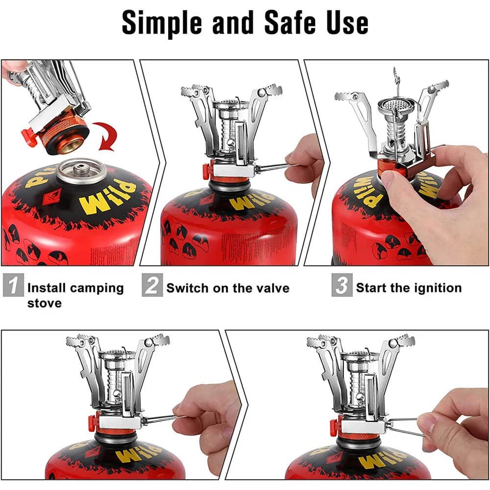 Portable Outdoor Camping Stoves Backpacking Gas Stove with Piezo Ignition Stable Support Wind-Resistance Camp Stove for Cooking - 3