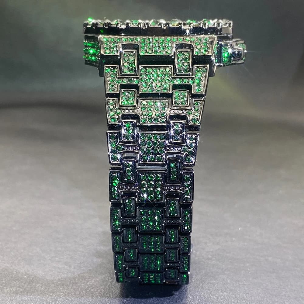 MISSFOX Hip Hop Wristwatch For Men Luxury lce Out Full Diamond Watches Fashion Green Watch Wterproof Week Display Clock 2025 - 4