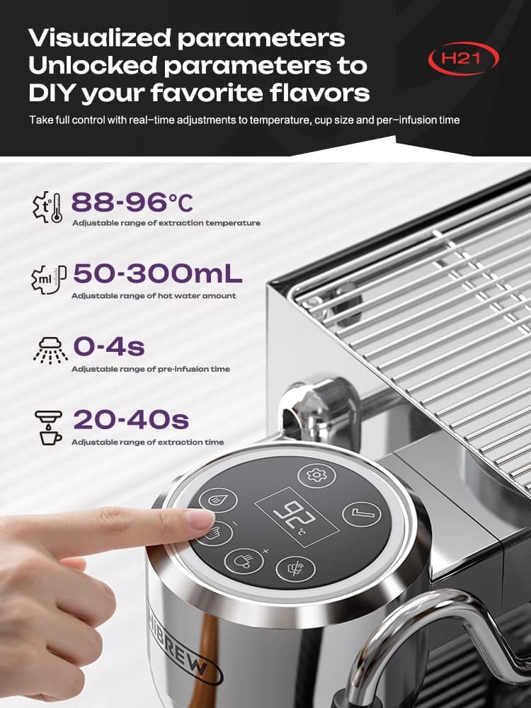 آلة قهوة تجارية HiBREW H21 بنظام 3 غلايات، مضخة مزدوجة، ضبط درجة حرارة الاستخراج، صانعة كابتشينو ولاتيه - 3