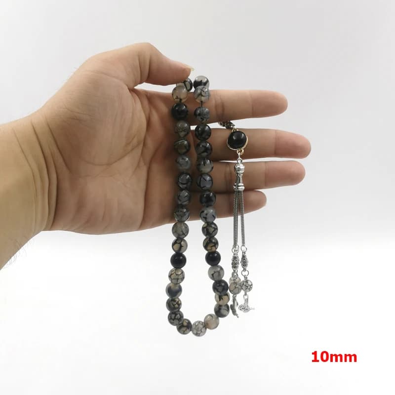 سبحة من حجر العقيق الأسود، هدية رمضان والعيد، مسبحة تركية، 33 حبة صلاة، سوار - 6