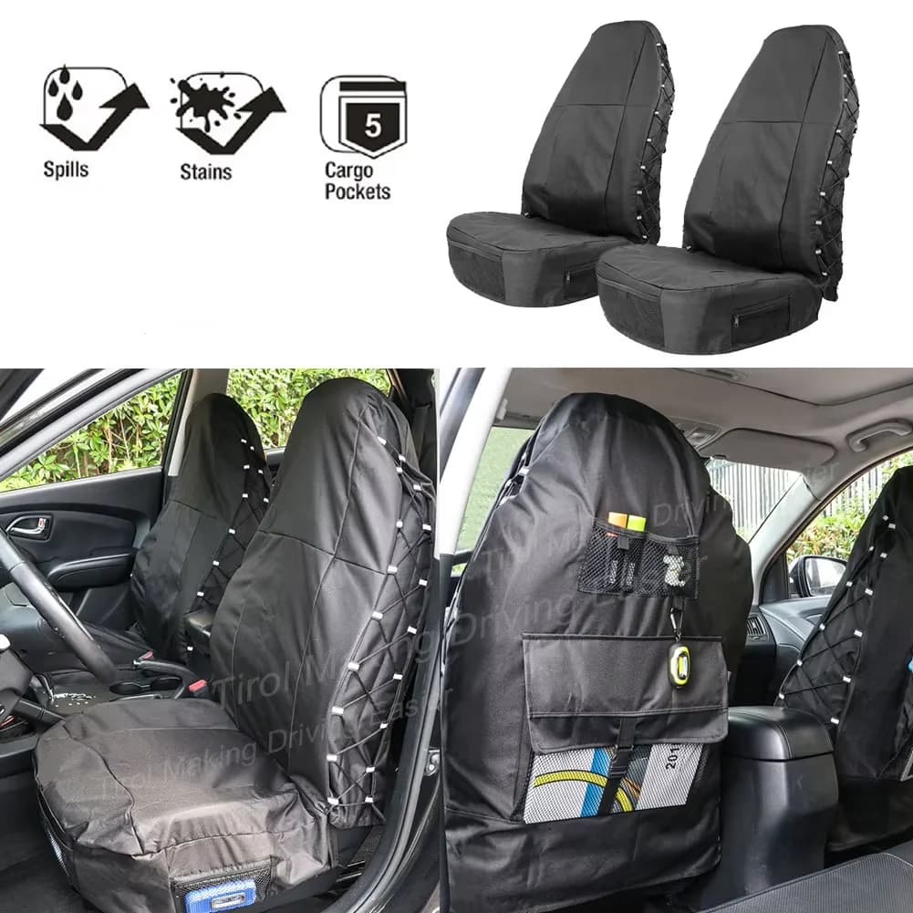 Universal Car Front Seat Cover Waterproof Polyester Seat Protectors Nonslip Backing Dust-proof Covers with Organizer For Cars Bu