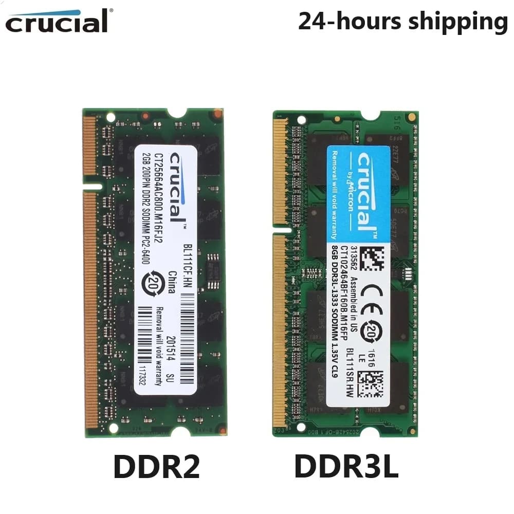 ذاكرة رام CRUCIAL SODIMM لأجهزة الكمبيوتر المحمول DDR2 DDR3L 667Mhz 800MHz 1333MHz 1600MHz 1866MHz SODIMM 1.35V 1.8V 2GB 4GB 8GB