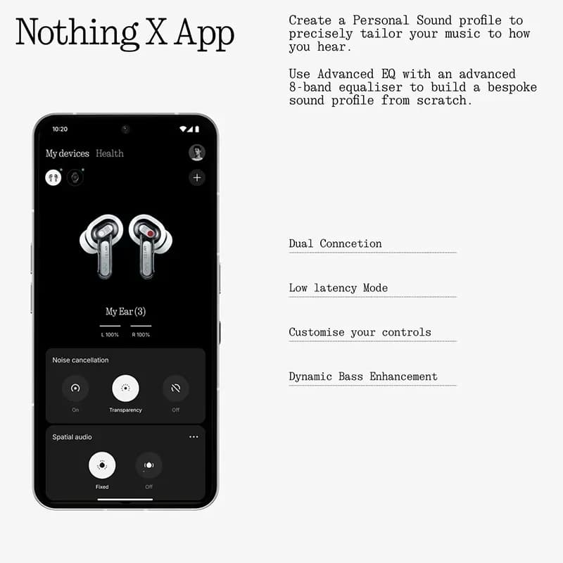 Nothing Ear (3) Wireless Earbuds Super Mic 45dB Hybrid Active Noise Cancelling Bluetooth Headphones Hi-Res 6 Mics, 12mm Dynamic - 6