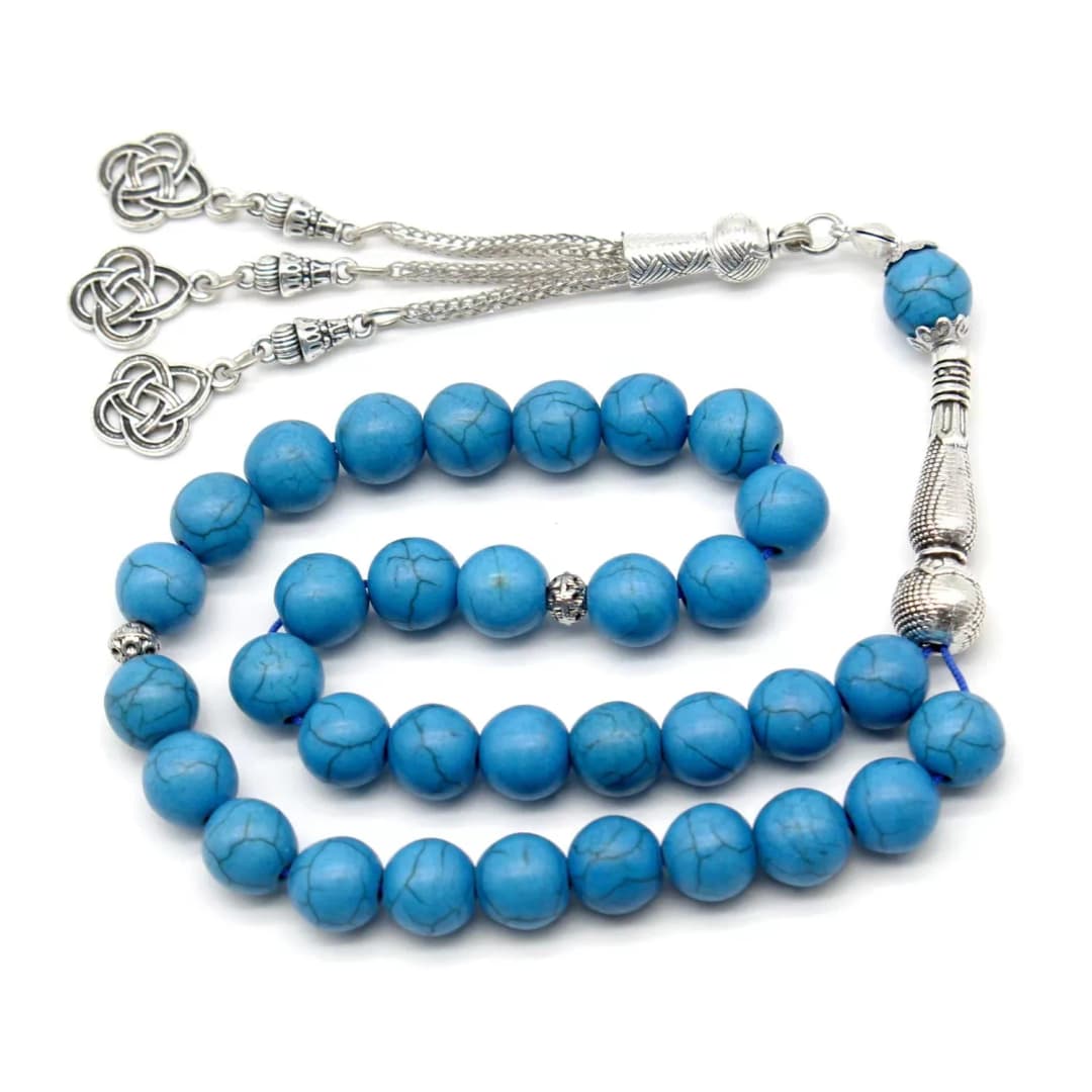 Tasbih turquoise Natural Gemstone 33 Beads Muslim Prayer Beads Metal Tassel with Islamic Gifts for Dhikr Namaz Meditation - 2