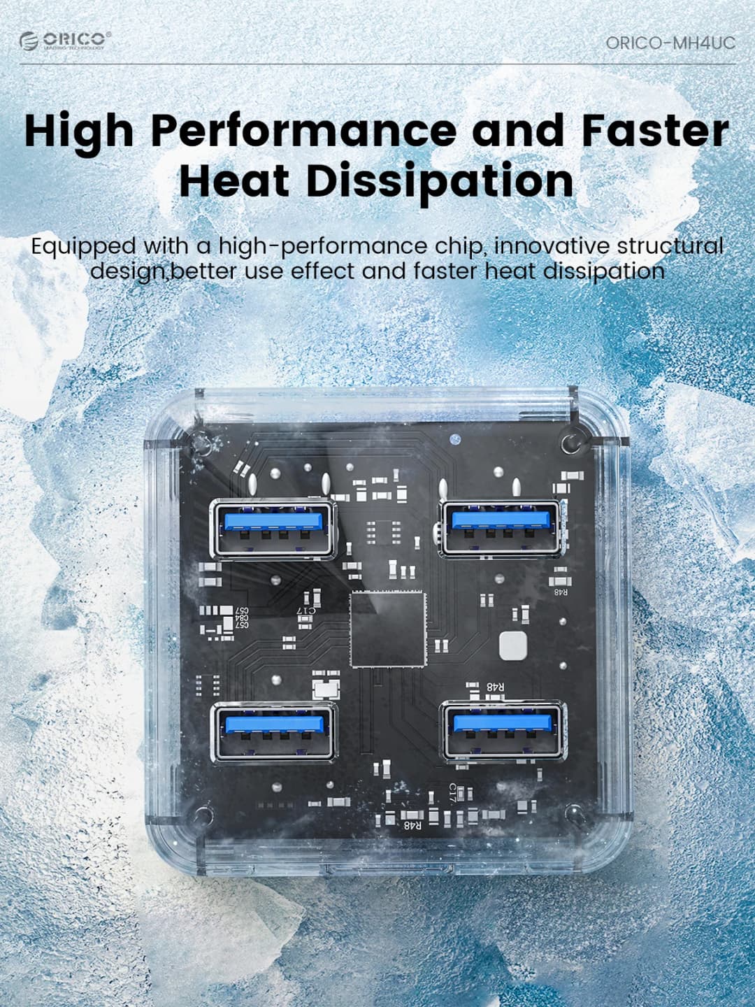 ORICO Transparent Usb C Hub 4 Port Expansion With Power Supply Interface Usb 3.2 Protocol High Speed Transmission OTG Dapter - 3