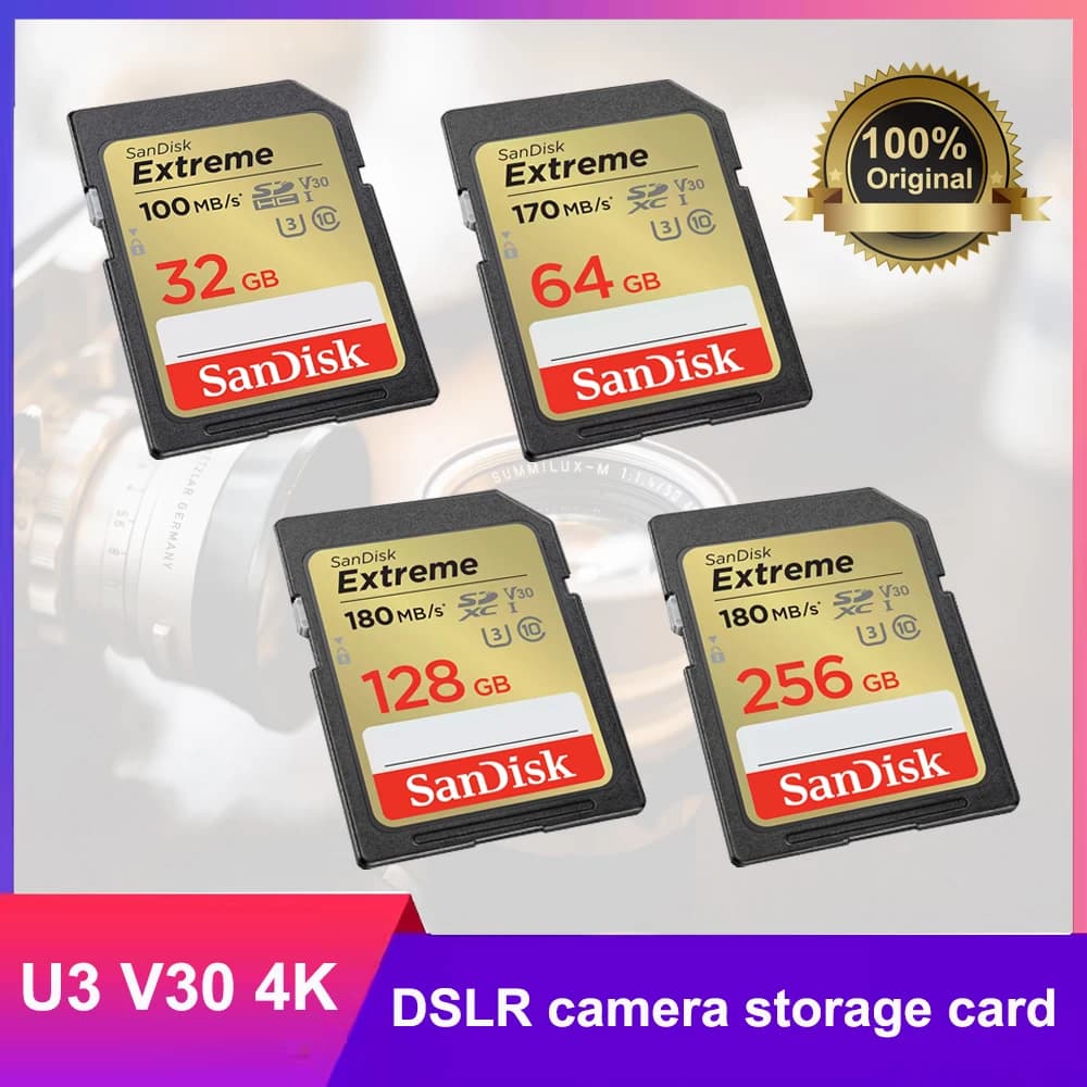بطاقة SD SanDisk Ultra/Extreme/Extreme PRO سعة 32 جيجابايت فئة 10 بطاقة ذاكرة فلاش SDHC سعة 64 جيجابايت 128 جيجابايت 256 جيجابايت بطاقات SDXC C10 U3 V30 4K UHD - 6