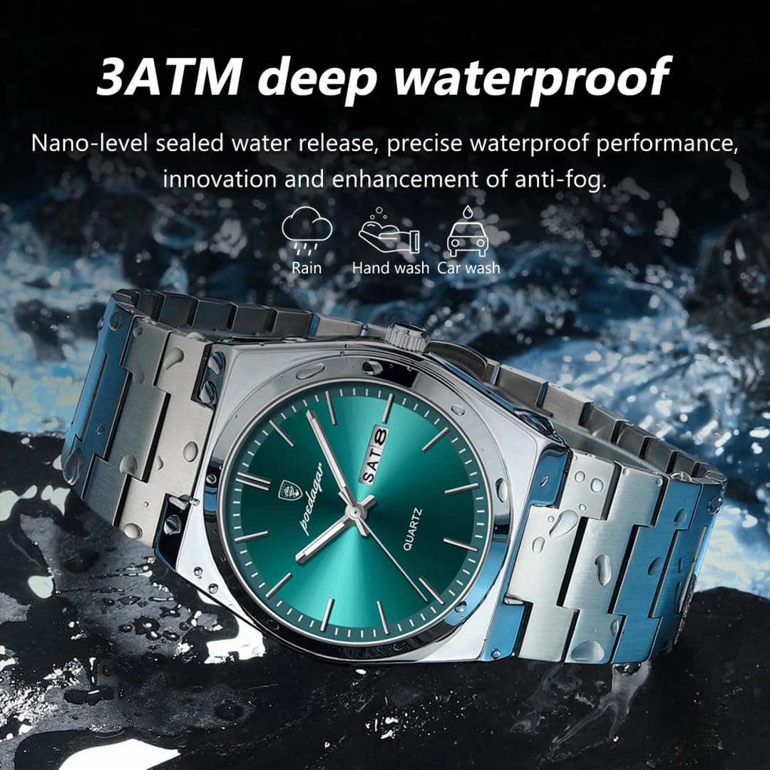 POEDAGAR Luxury Quartz Man Wristwatch Sport Men Watches Waterproof Luminous Date Week Stainless Steel Men's Watch Male Reloj+box - 3