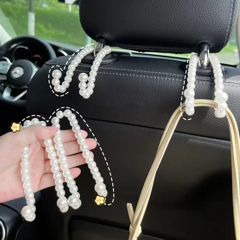 Creative Stylish Pearl Car Seat Hook Elegant Backrest Organizer Multifunctional Car Mounted Hook Women Car Decor Accessories - 2