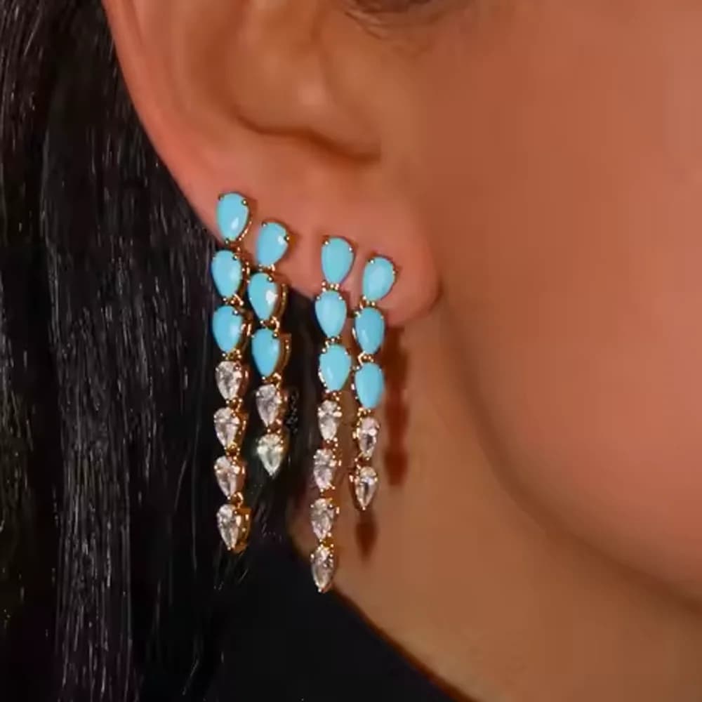 عالية الجودة هندسية الفيروز تشيكوسلوفاكيا معبد القرط هوب قسط الأزرق قطرة استرخى أقراط للنساء مجوهرات الزفاف الفاخرة الفتيات