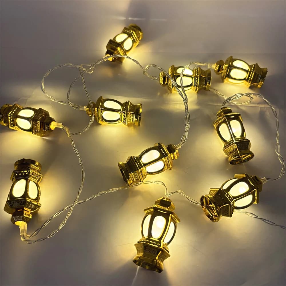 1bag EID Umrah Mubarak Palace LED String Lights Ramadan Kareem Lamp Garland Muslim Islamic Eid al-Fitr Home Party Decoration - 6