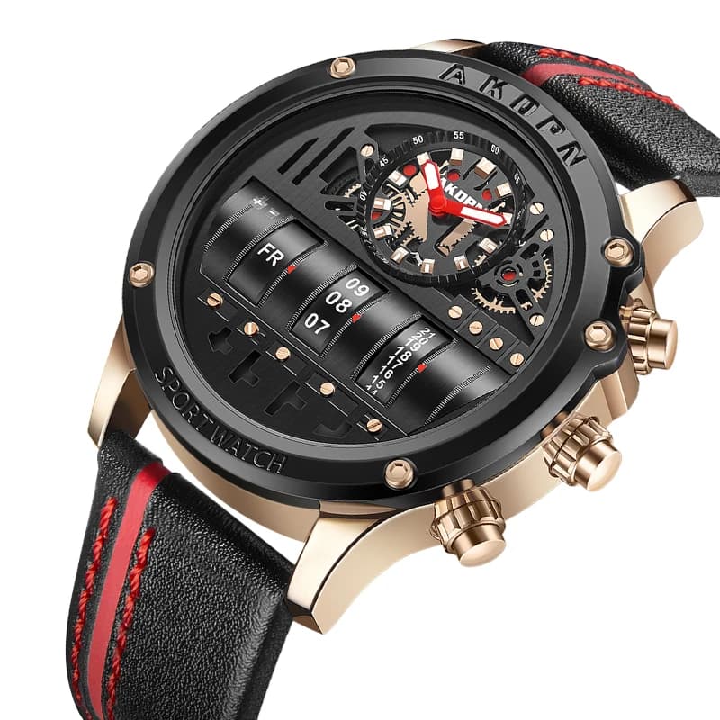 Luxury Electronic Quartz Watch For Men Business Watches Male Creative Men WristWatch Unique Rotate Date Leather Strap Watches - 2