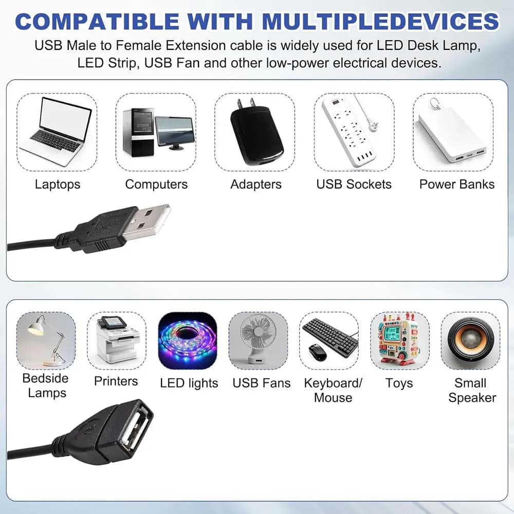 كابل تمديد يو اس بي ذكر إلى أنثى 1 متر/2 متر مع مفتاح تشغيل/إيقاف نقل البيانات والشحن لمصباح LED/يو اس بي فلاش/مروحة/شرائط LED وما إلى ذلك - 4
