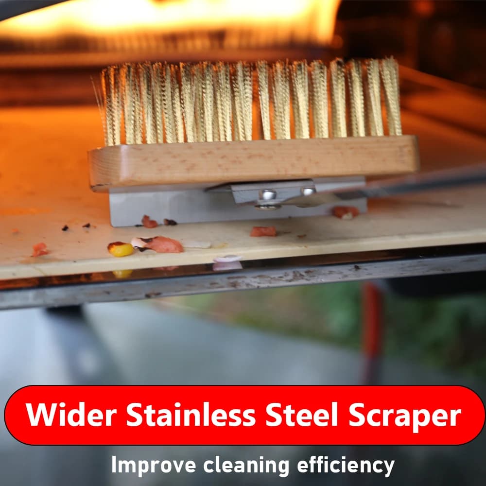 فرشاة تنظيف نحاسية لفرن البيتزا من شانغبيكسوان، مكشطة بمقبض من الفولاذ المقاوم للصدأ، فرشاة تنظيف نحاسية للشواية المنزلية، ملحقات الفرن - 4