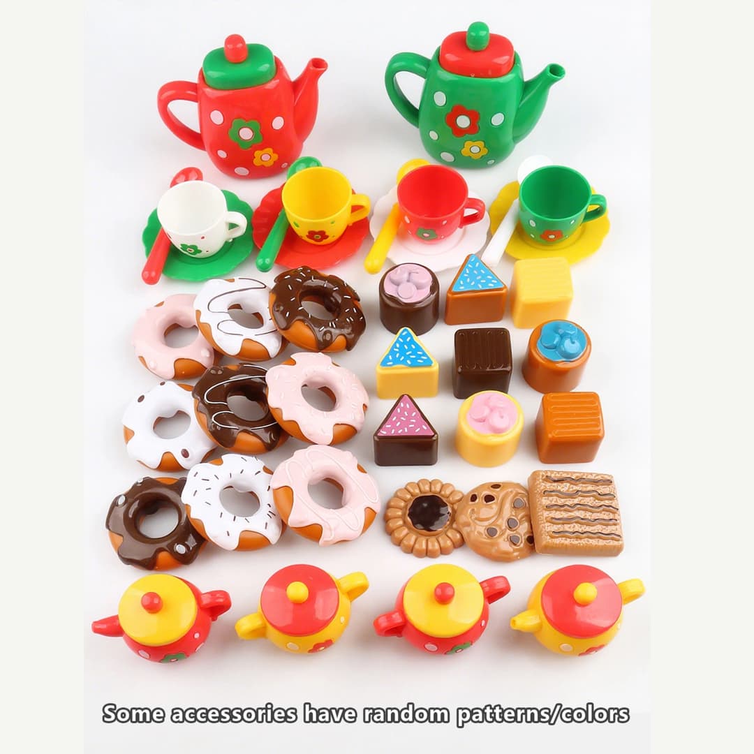 Afternoon Tea Set, 24Pcs of Girls' Playhouse Tea Set, Children's Kitchen Toy Set Party Dress-Up Toy, Donut, Cake - 6