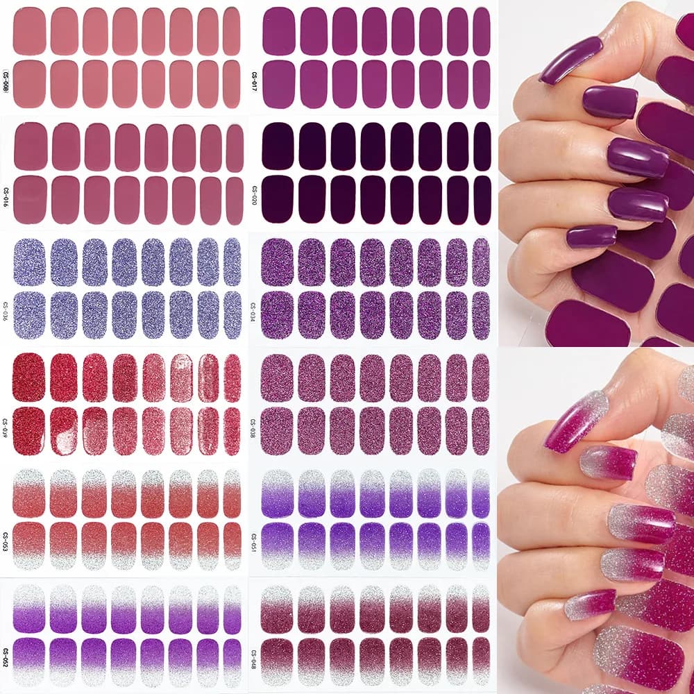 ملصقات أظافر تغطية كاملة بلون وردي طبيعي، تدرج لوني، لاصقة ذاتية، أغلفة أظافر كاملة، تأثير حراري، فن الأظافر