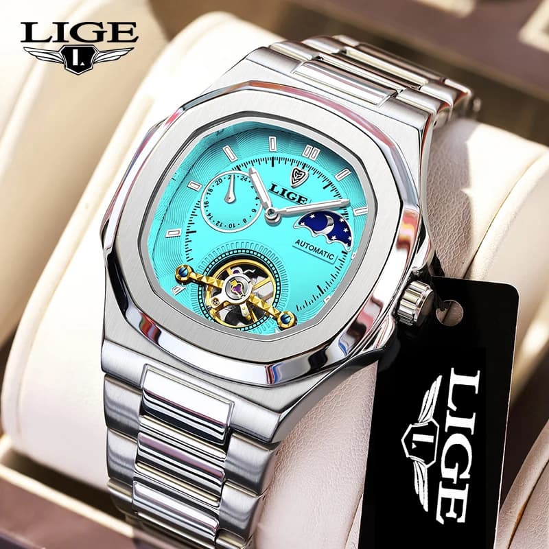 LIGE 2024 Automatic Mens Watch Fashion Stainless Steel Luxury Watches Men Waterproof Luminous Tourbillon Wristwatch Reloj Hombre - 2