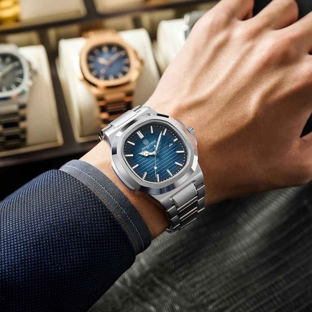 ساعة PAAZOMU رجالية فاخرة، مقاومة للماء حتى 50 ATM، مضيئة، تاريخ، فولاذ مقاوم للصدأ، ساعة كوارتز مربعة للرجال - 6