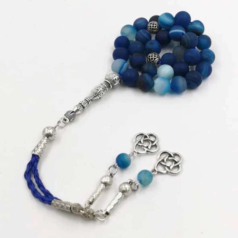 Tasbih men Natural Matte Blue agates stone prayer beads muslim Misbaha gift 33beads Professional islamic rosary bead - 3